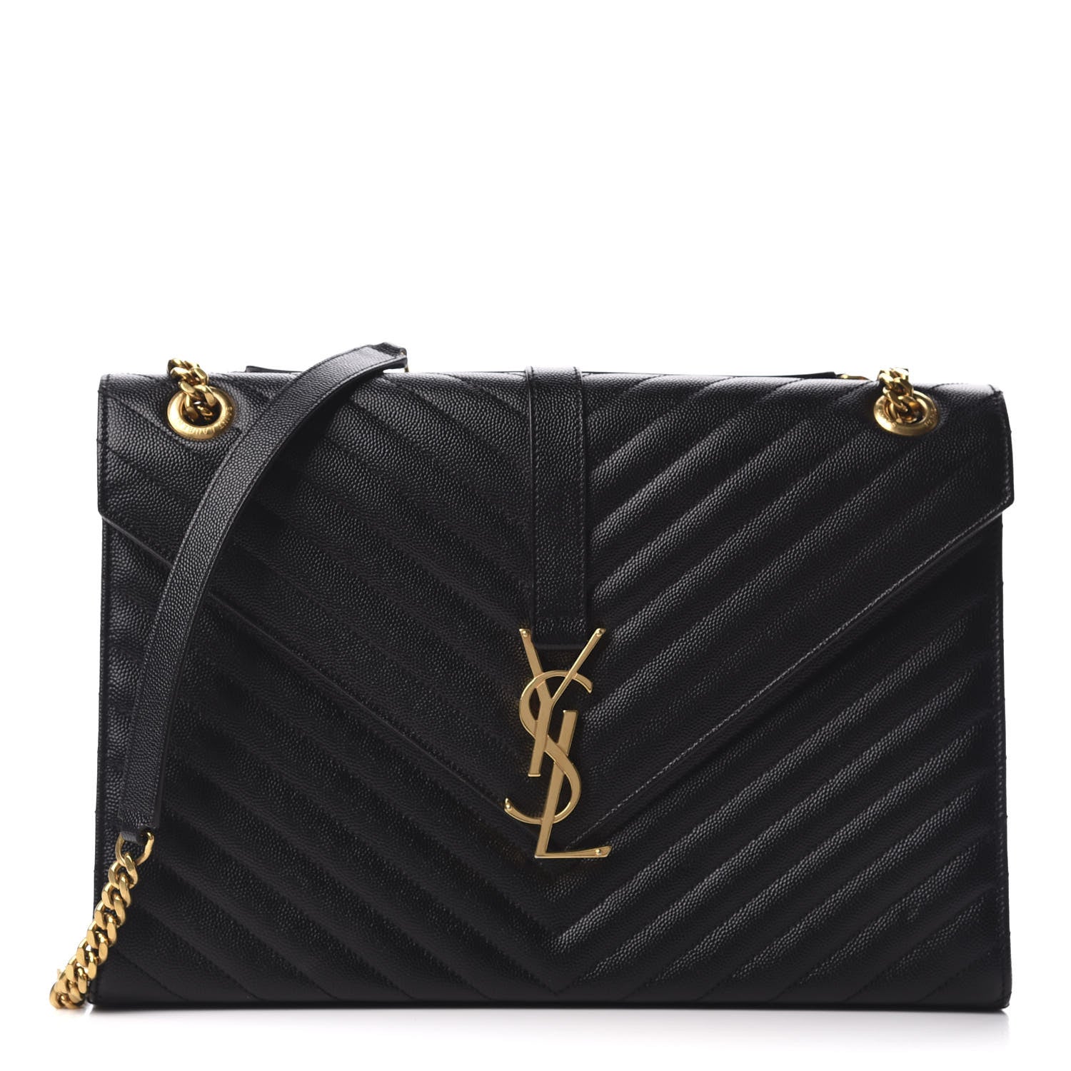Saint Laurent Grain De Poudre Matelasse Chevron Large Monogram Satchel Black 1 of 8