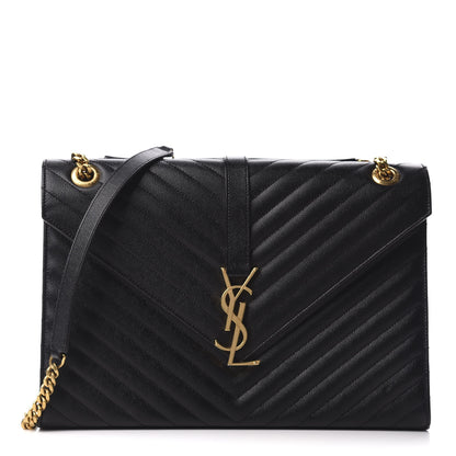 Saint Laurent Grain De Poudre Matelasse Chevron Large Monogram Satchel Black 1 of 8