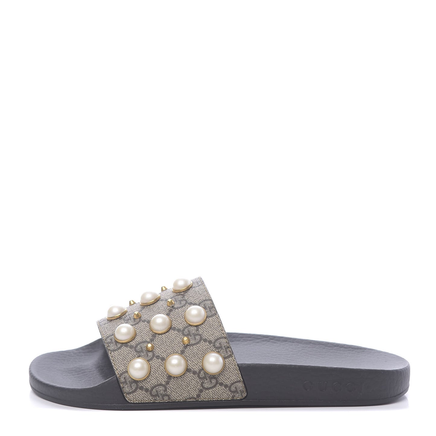 GG Supreme Monogram Pearls Slide Sandals 38 Beige