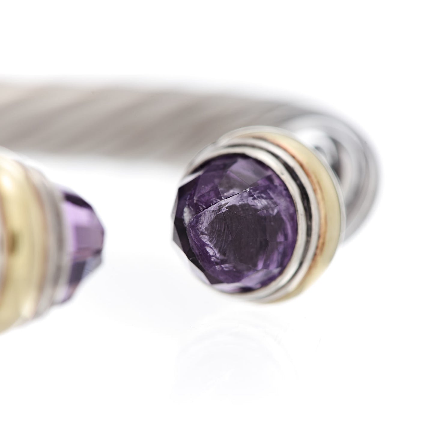 Sterling Silver 14K Yellow Gold Amethyst 7mm Cable Classics Bracelet