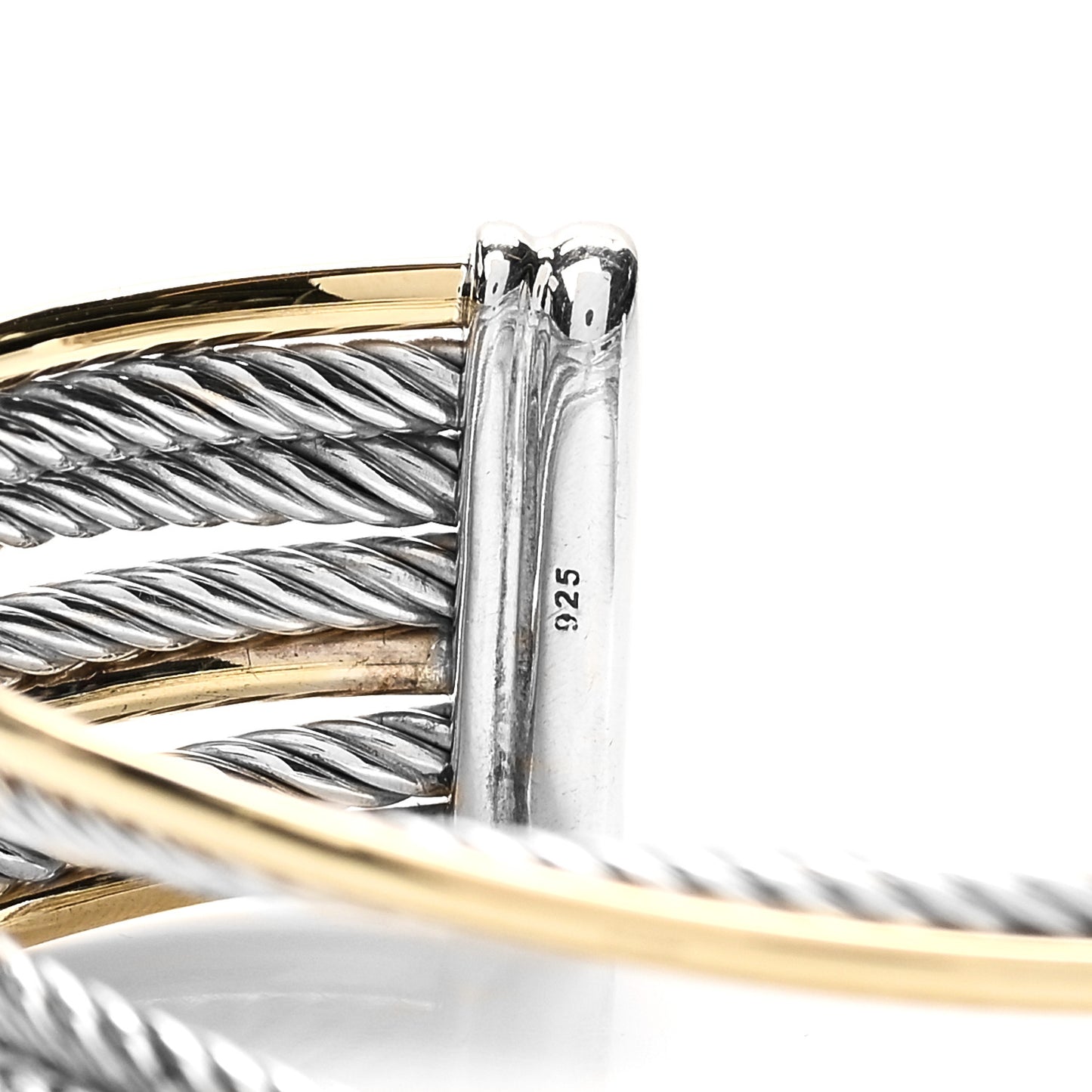 Sterling Silver 18K Yellow Gold 21mm Four Row Crossover Cuff Bracelet