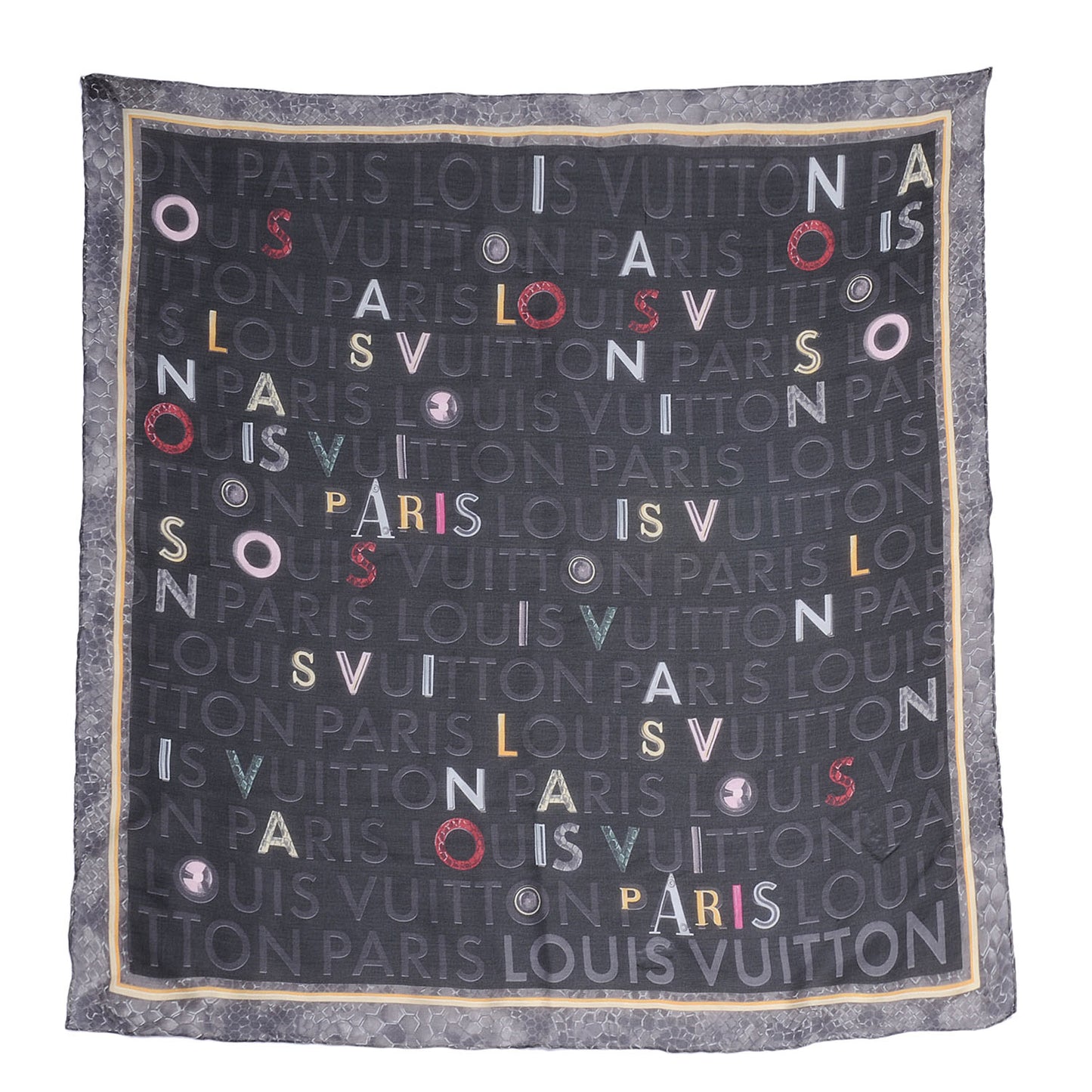 Silk Collage Lutece Square Scarf Black