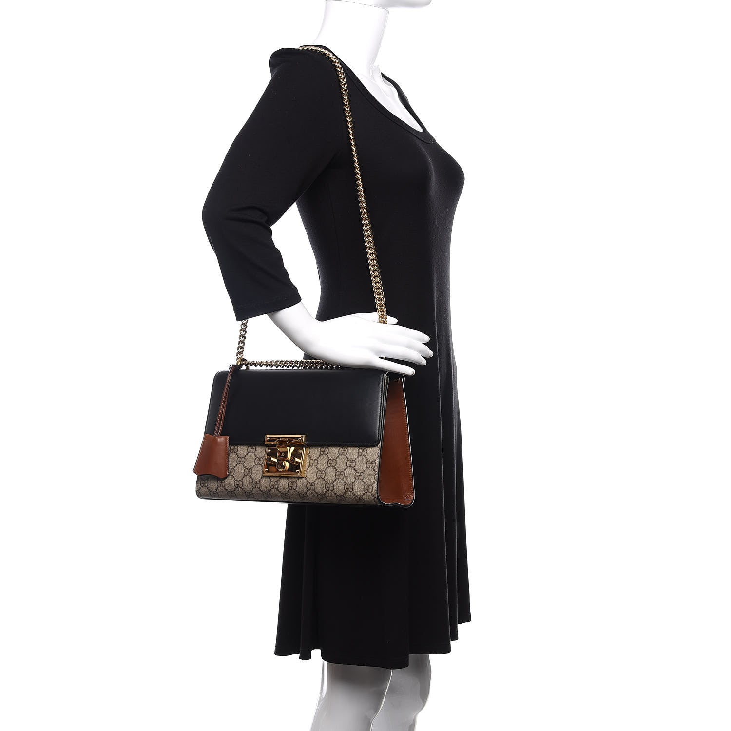 Gucci GG Supreme Monogram Calfskin Medium Padlock Shoulder Bag Beige Black Cuir 2 of 12