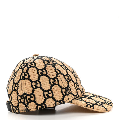 Gucci Raffia GG Monogram Elaphe Embroidered Aisha Baseball Hat M Ivory Black 5 of 9