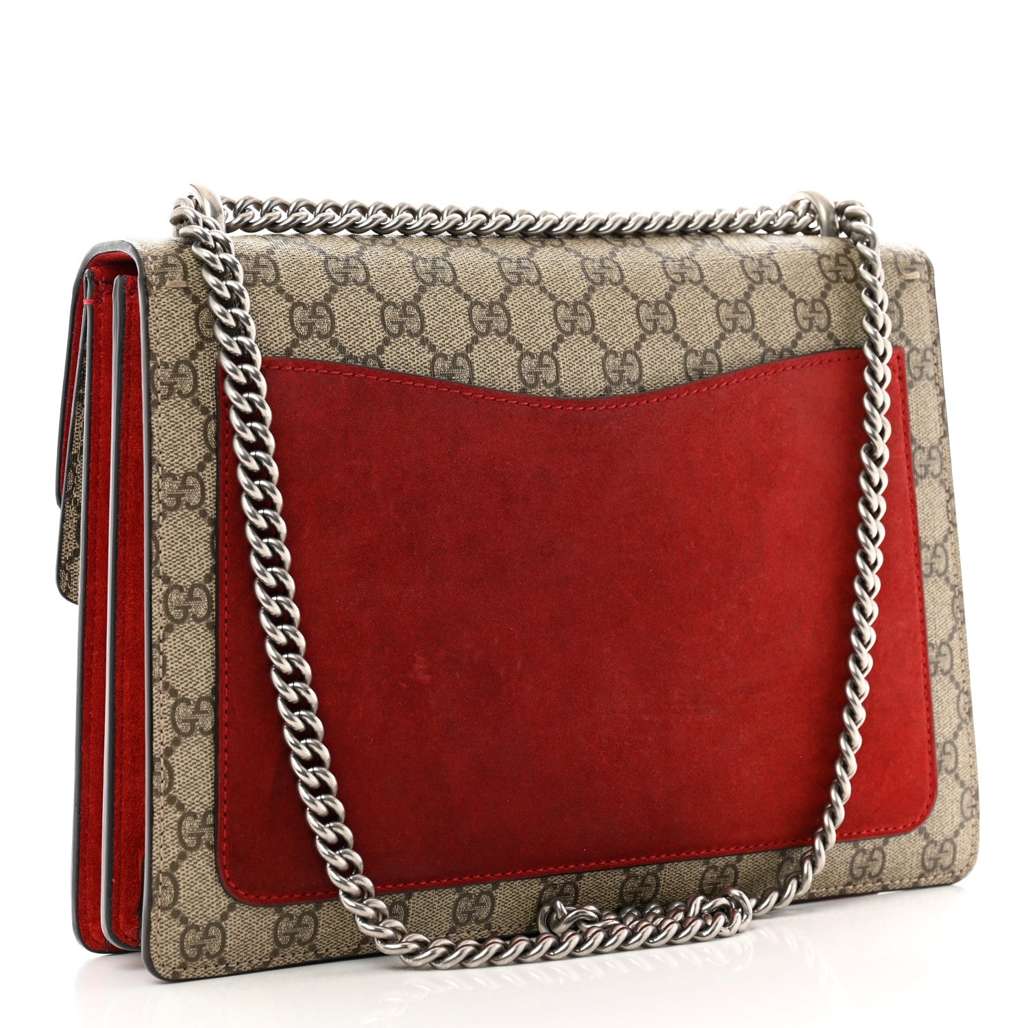 Gucci GG Supreme Monogram Suede Cudu Medium Dionysus Shoulder Bag Beige Ebony Vulcanic Red 3 of 16