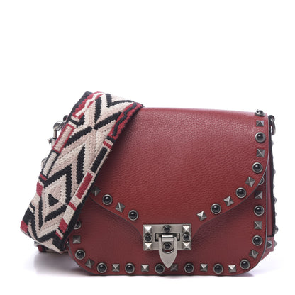 Valentino Garavani Stampa Alce Calfskin Guitar Strap Rockstud Rolling Shoulder Flap Messenger Bag Rubin 1 of 9