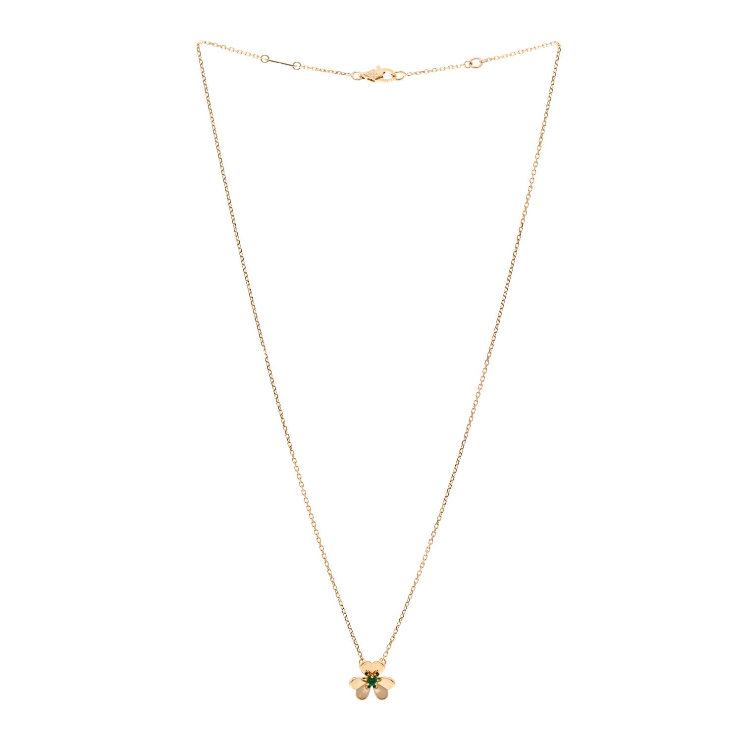 Van Cleef & Arpels 18K Yellow Gold Emerald Mini Frivole Pendant Necklace 3 of 6