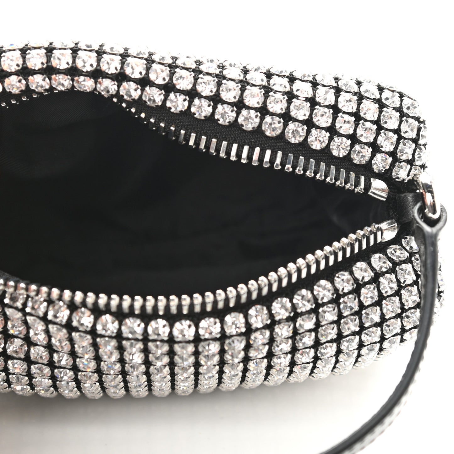 Mesh Crystal Rhinestone Mini Heiress Pouch Black Silver