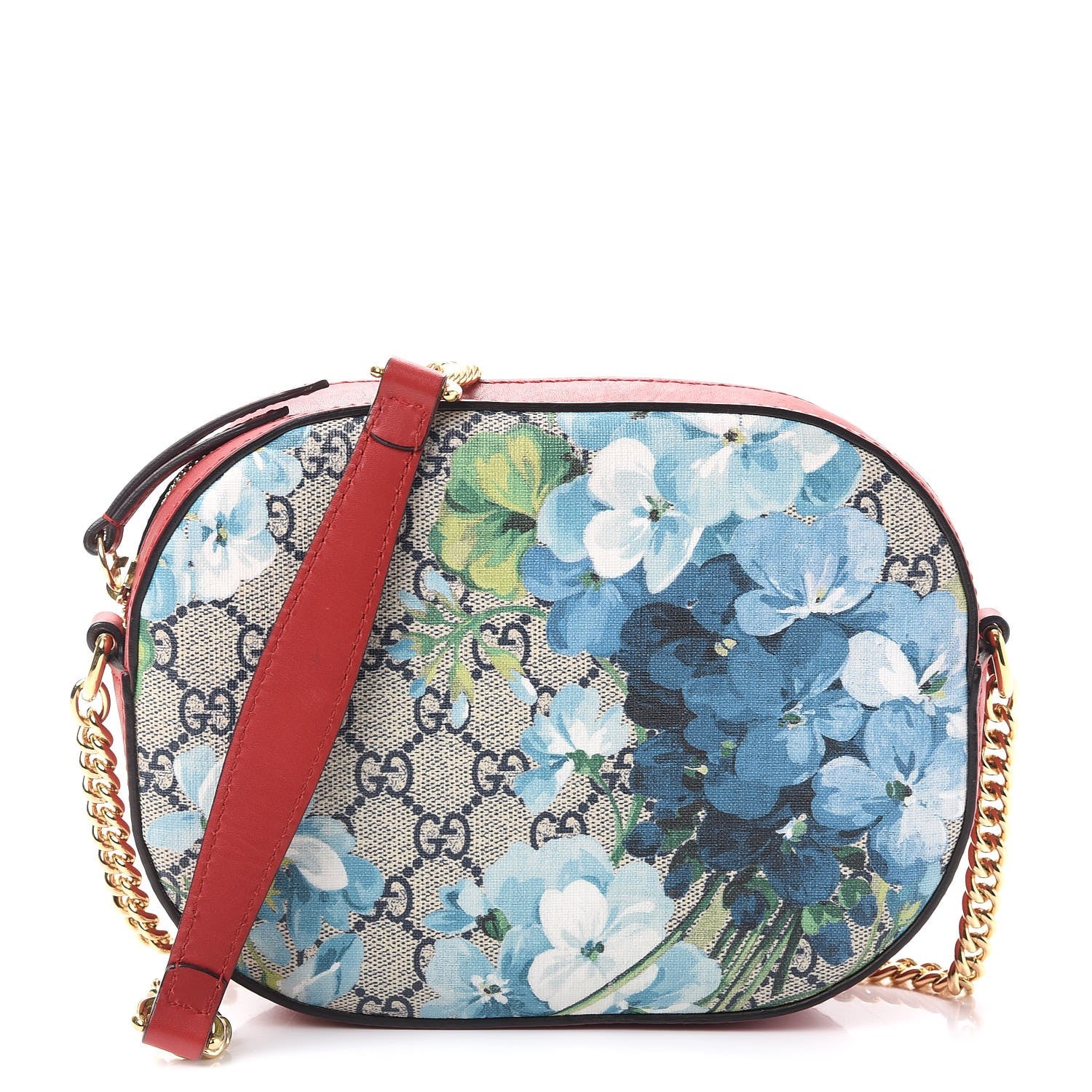 Gucci GG Supreme Monogram Blooms Mini Chain Shoulder Bag Beige Blue Navy Hibiscus Red 1 of 10