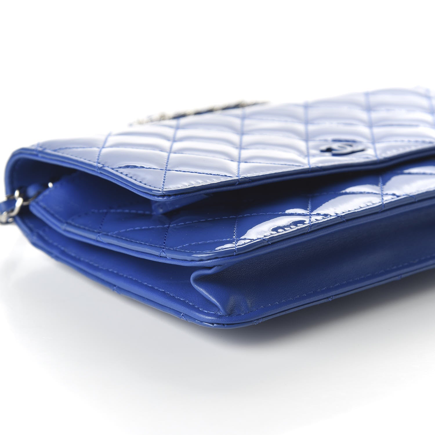 Chanel Patent Quilted Wallet On Chain WOC Blue 6 of 12