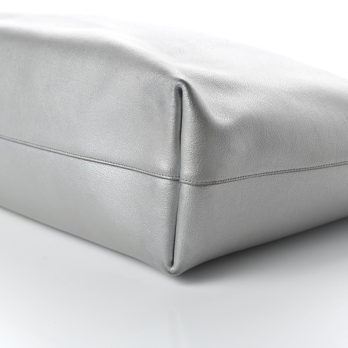 Metallic Calfskin Large Shopping Tote Silver
