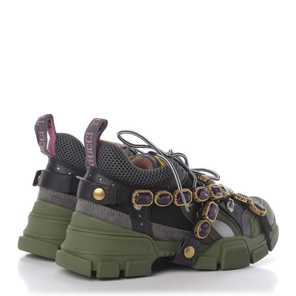 Gucci X SEGA Mesh Suede Calfskin Removable Crystals Flashtrek Sneakers 37 Loess Black Olive Green 4 of 8