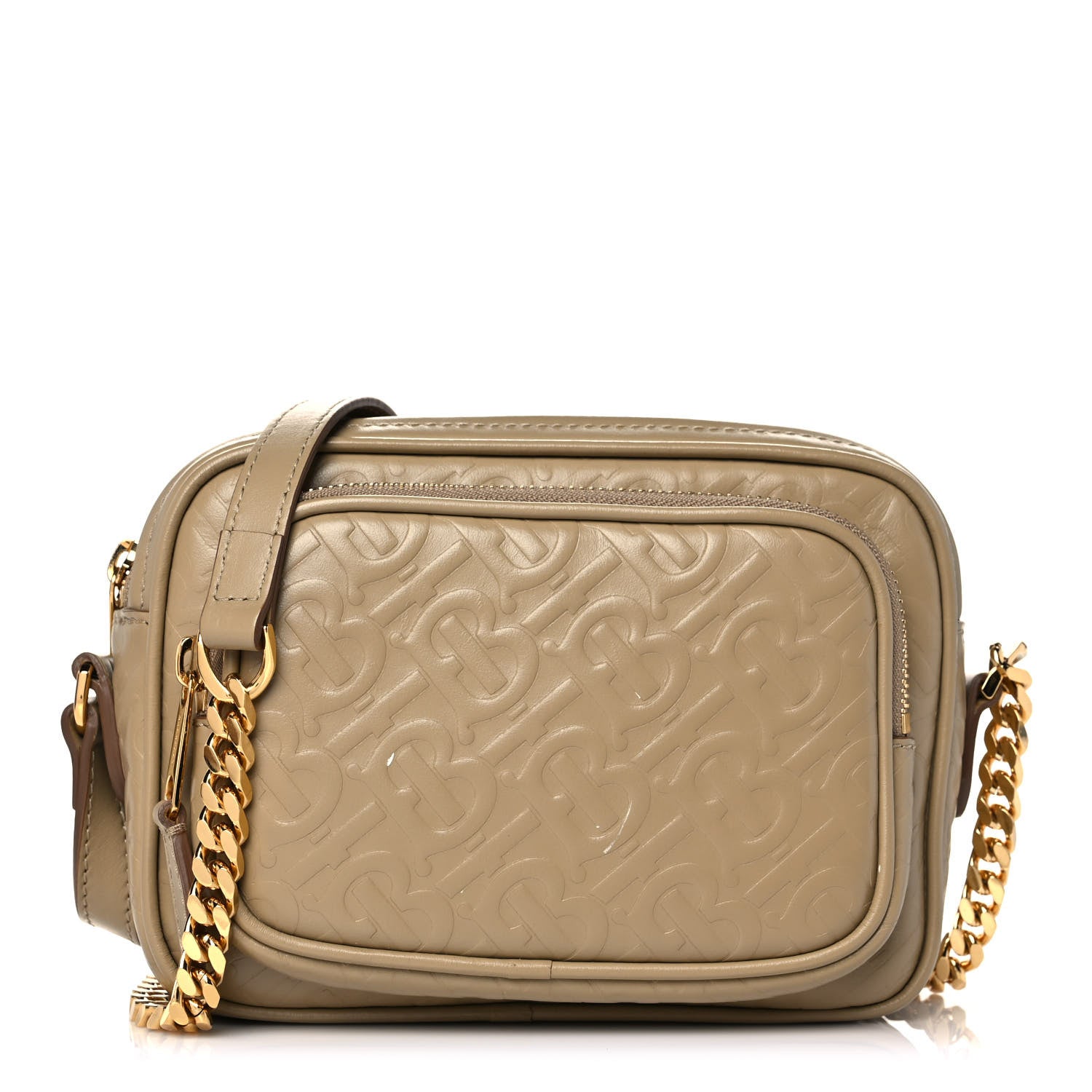 Burberry Calfskin Embossed Monogram Camera Chain Bag Honey 1 of 12