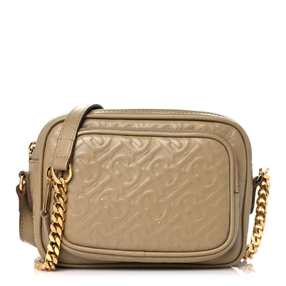 Burberry Calfskin Embossed Monogram Camera Chain Bag Honey 1 of 12