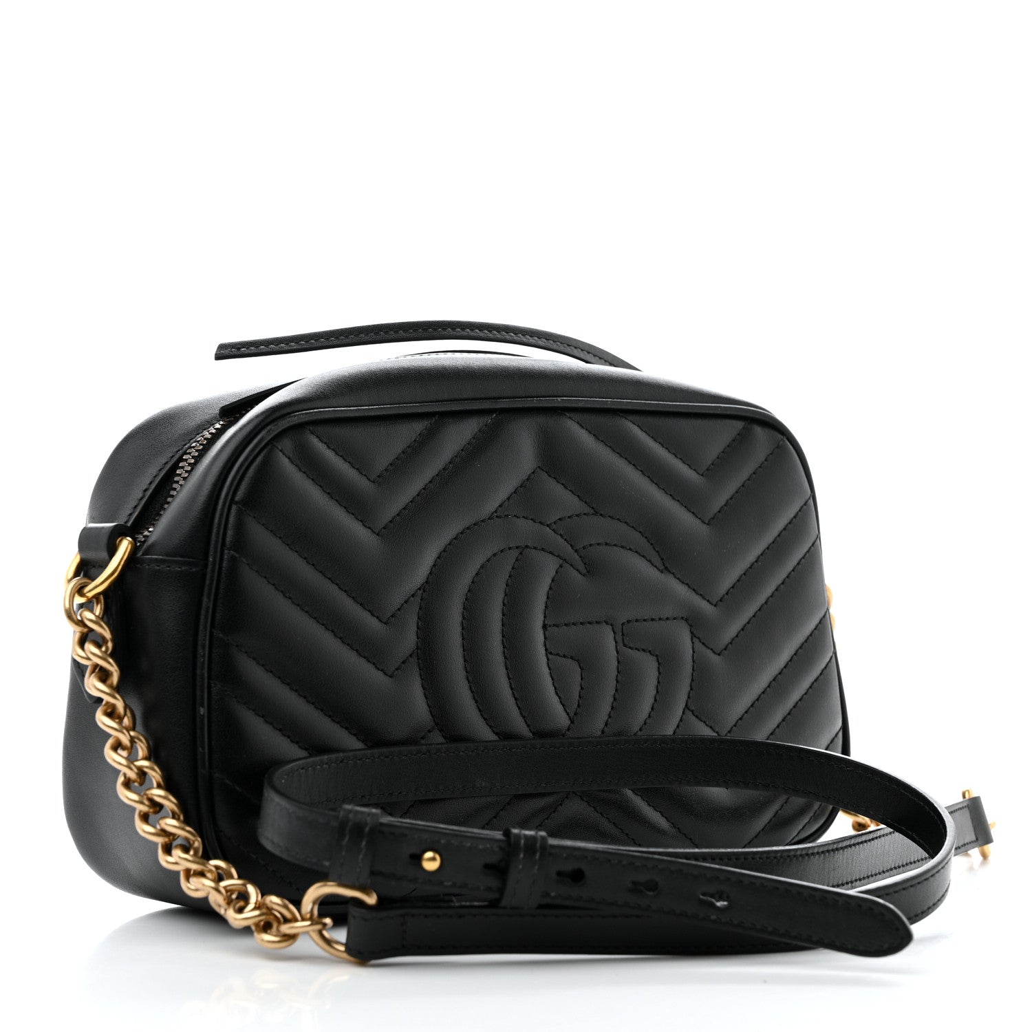 Gucci Calfskin Matelasse Small GG Marmont Chain Shoulder Bag Black 3 of 14