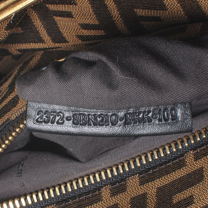 Fendi Goatskin Zucca Large Peekaboo Iconic Satchel Black Tobacco 7 of 9