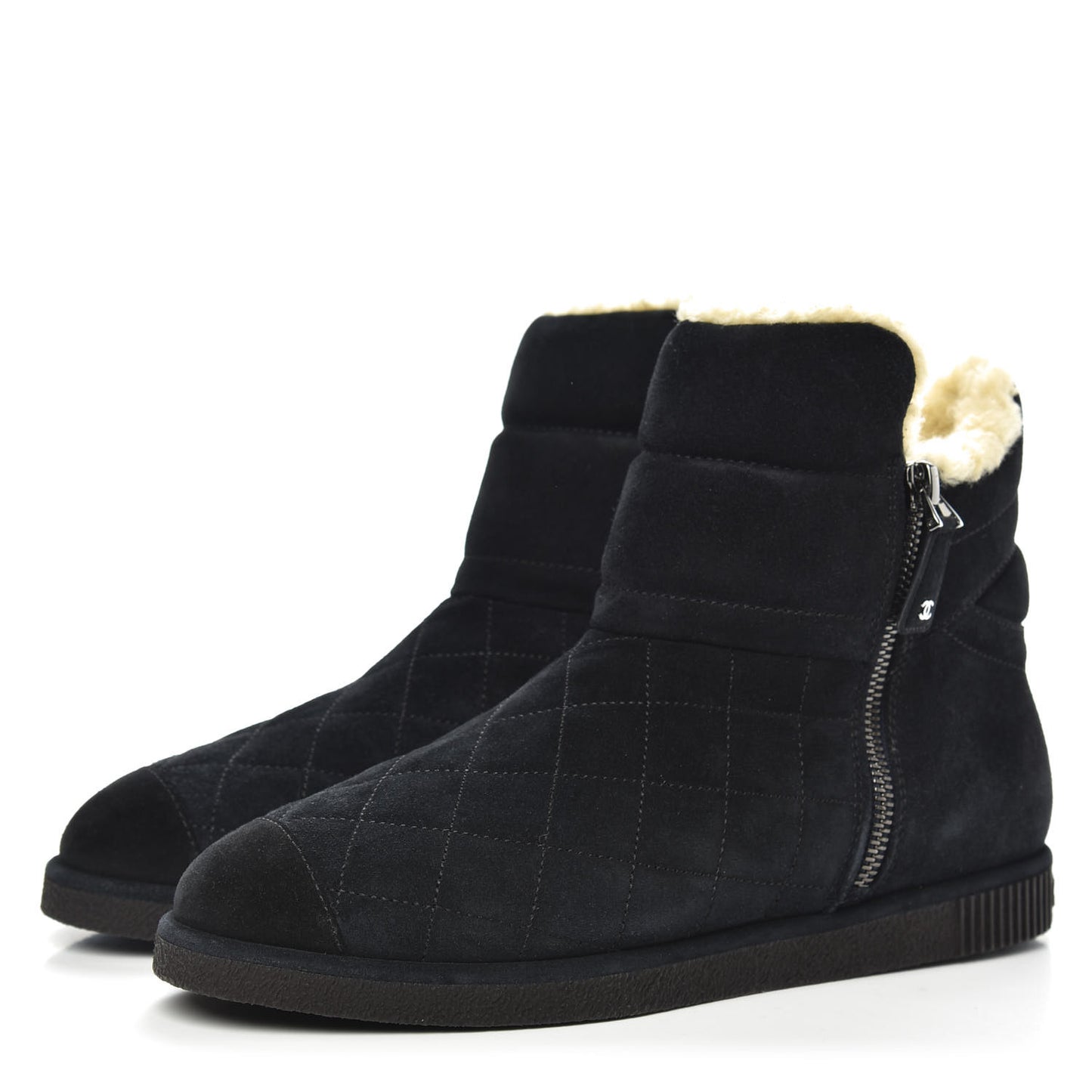 Suede Shearling Short Boots 37.5 Blue Marine Black