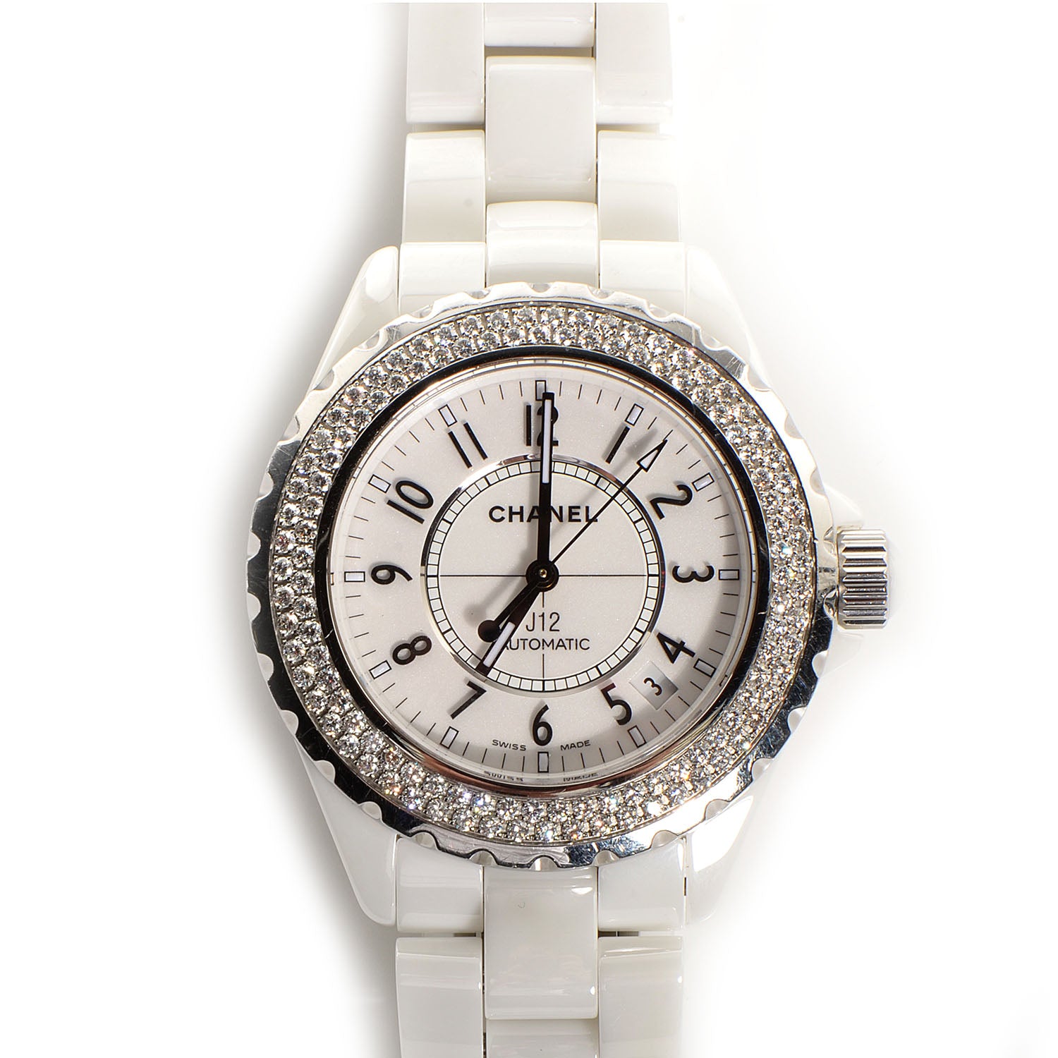 Chanel Stainless Steel Ceramic Diamond Pave Bezel 38mm J12 Automatic Watch White 1 of 5