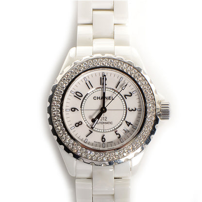 Chanel Stainless Steel Ceramic Diamond Pave Bezel 38mm J12 Automatic Watch White 1 of 5