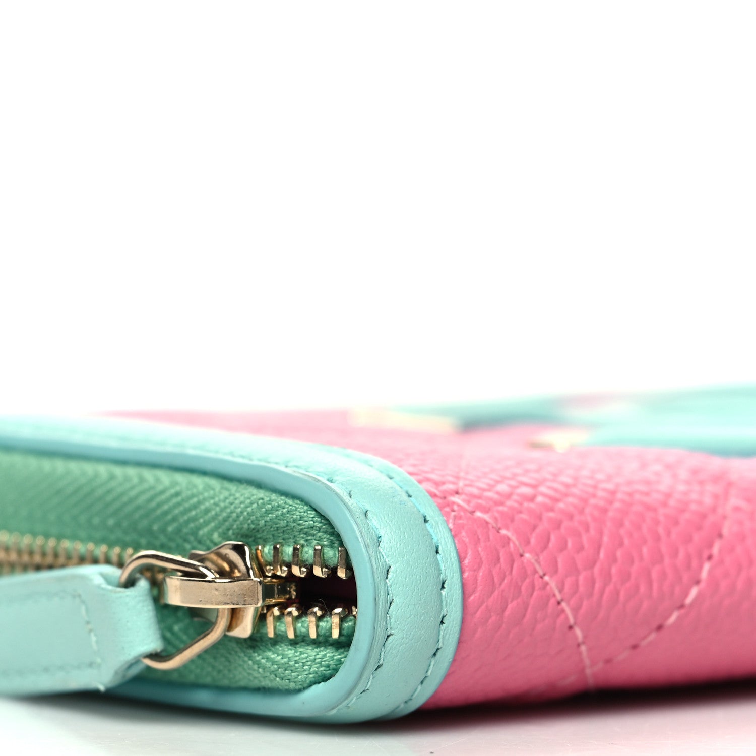 Chanel Caviar Quilted Medium Filigree Zip Around Wallet Pink Blue Green 10 of 12