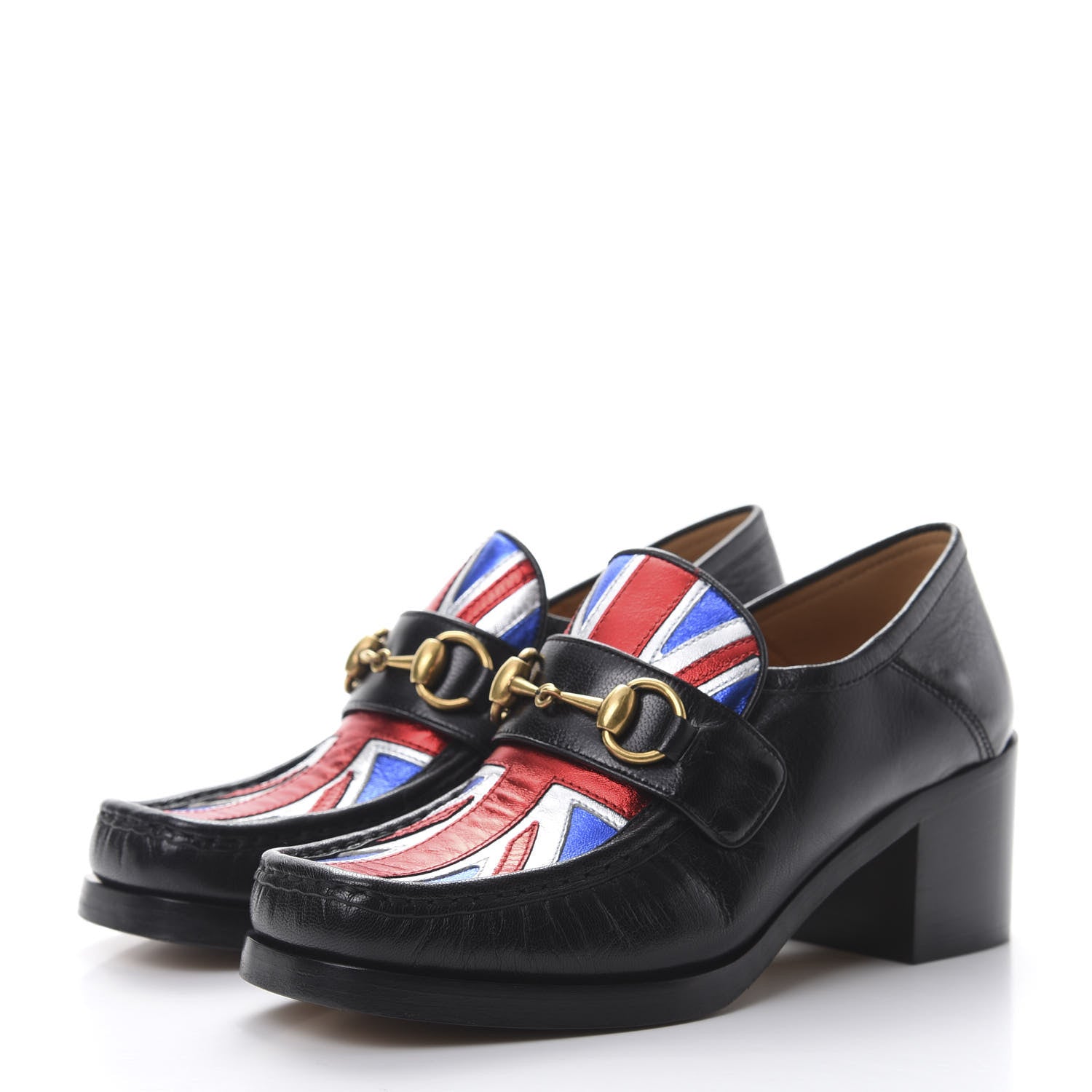 Gucci Lambskin Union Jack Horsebit Loafer Pumps 36.5 Black 3 of 8