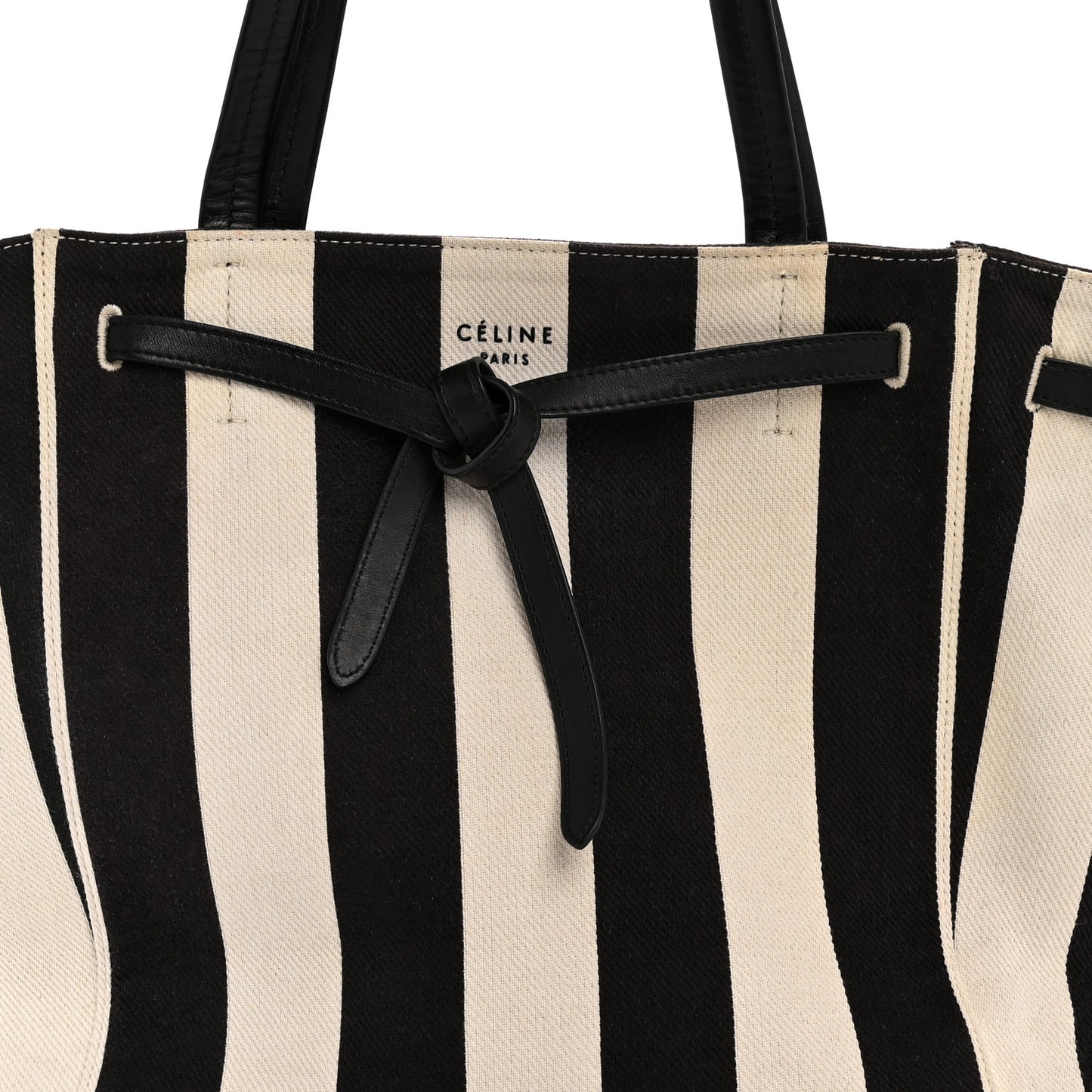 Canvas Striped Medium Belt Cabas Phantom Black White