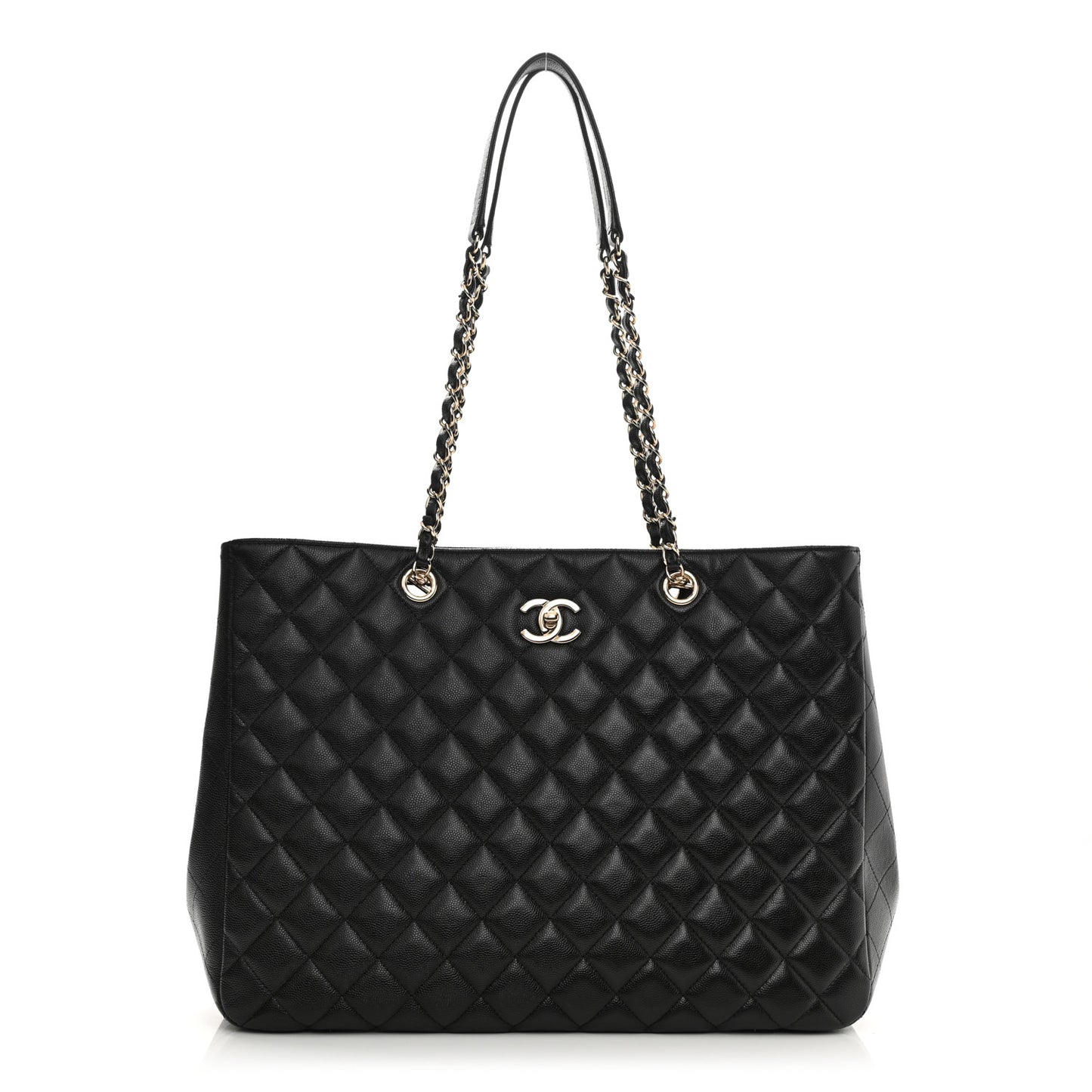 Caviar Quilted Large Shopping Tote Black