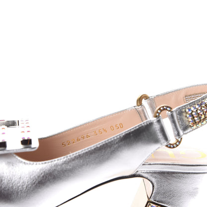 Gucci Metallic Nappa Crystal Square G Madelyn Slingbacks 35.5 Silver 9 of 11