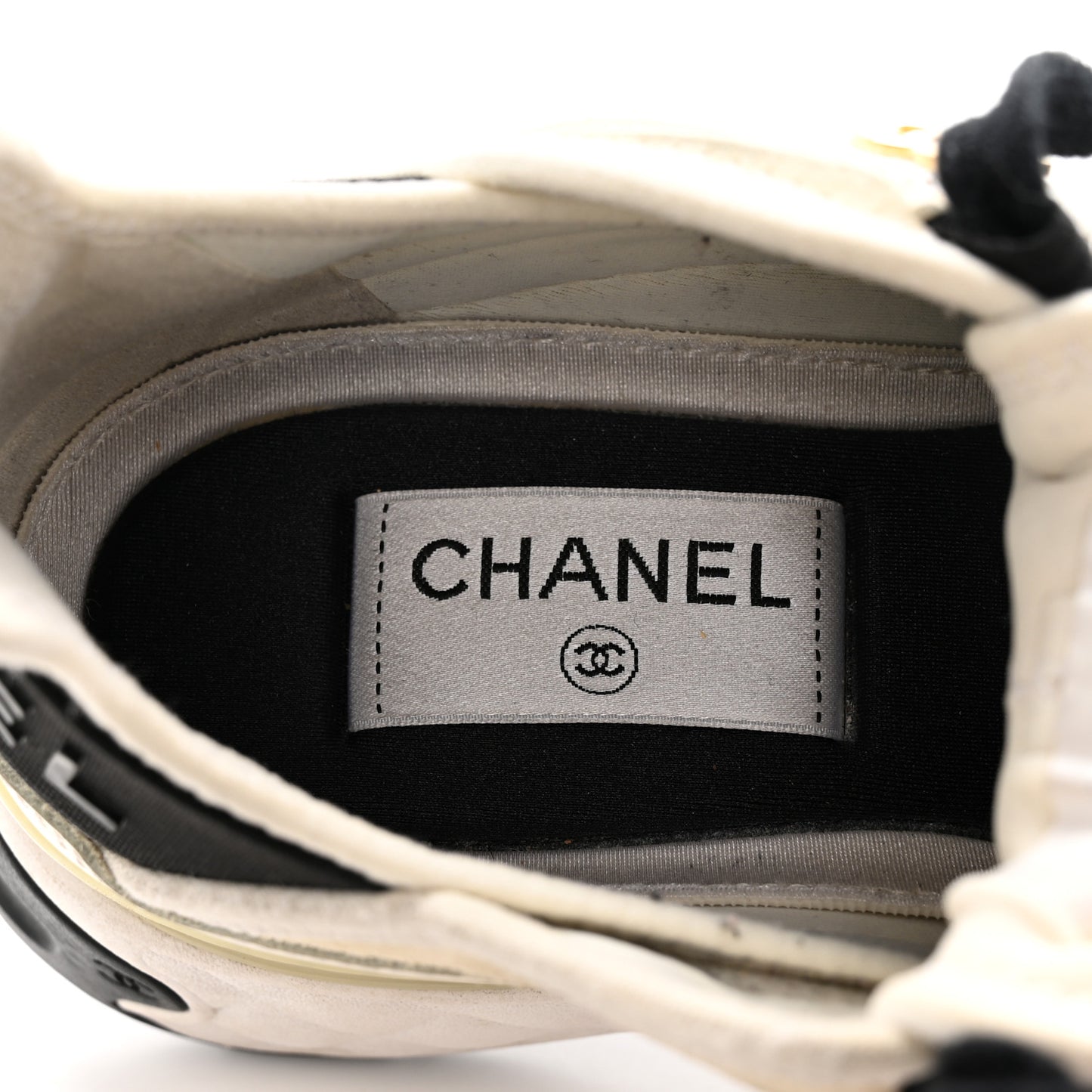 Velvet Calfskin Mixed Fibers CC Sneakers 36 Ivory Black