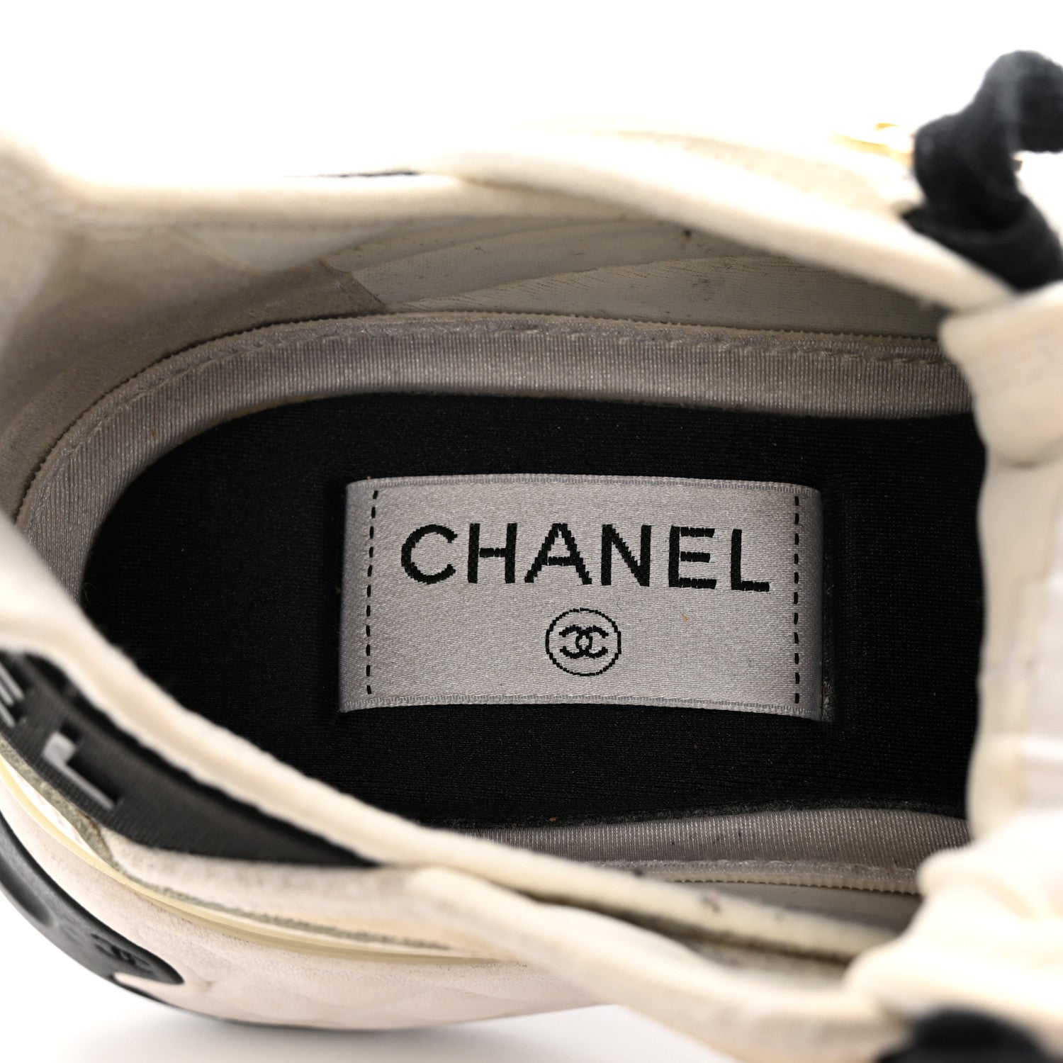 Chanel Velvet Calfskin Mixed Fibers CC Sneakers 36 Ivory Black 8 of 22