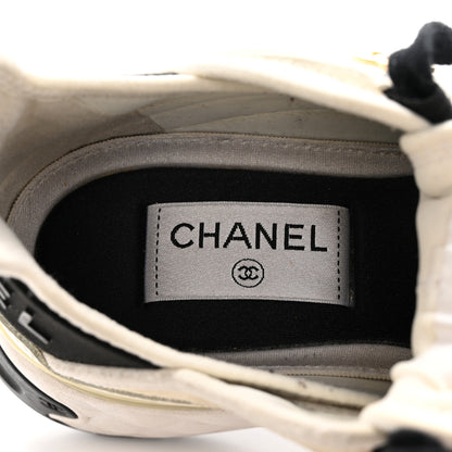 Chanel Velvet Calfskin Mixed Fibers CC Sneakers 36 Ivory Black 8 of 22