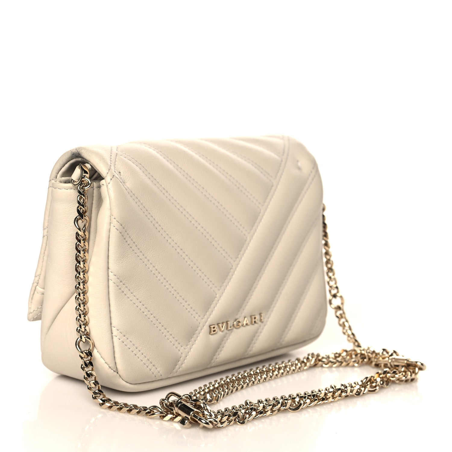 Bulgari Calfskin Matelasse Serpenti Cabochon Shoulder Bag White 3 of 11