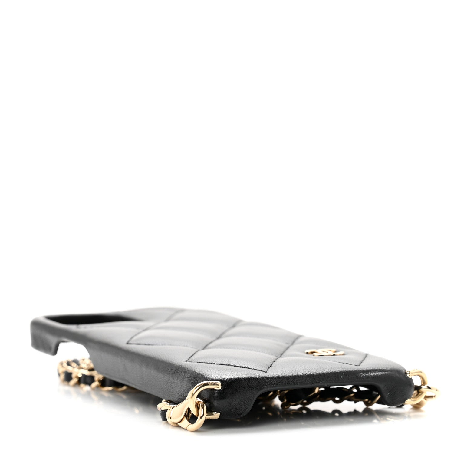 Chanel Lambskin Quilted Camellia Bow iPhone XII Pro Holder With Chain Black 3 of 6