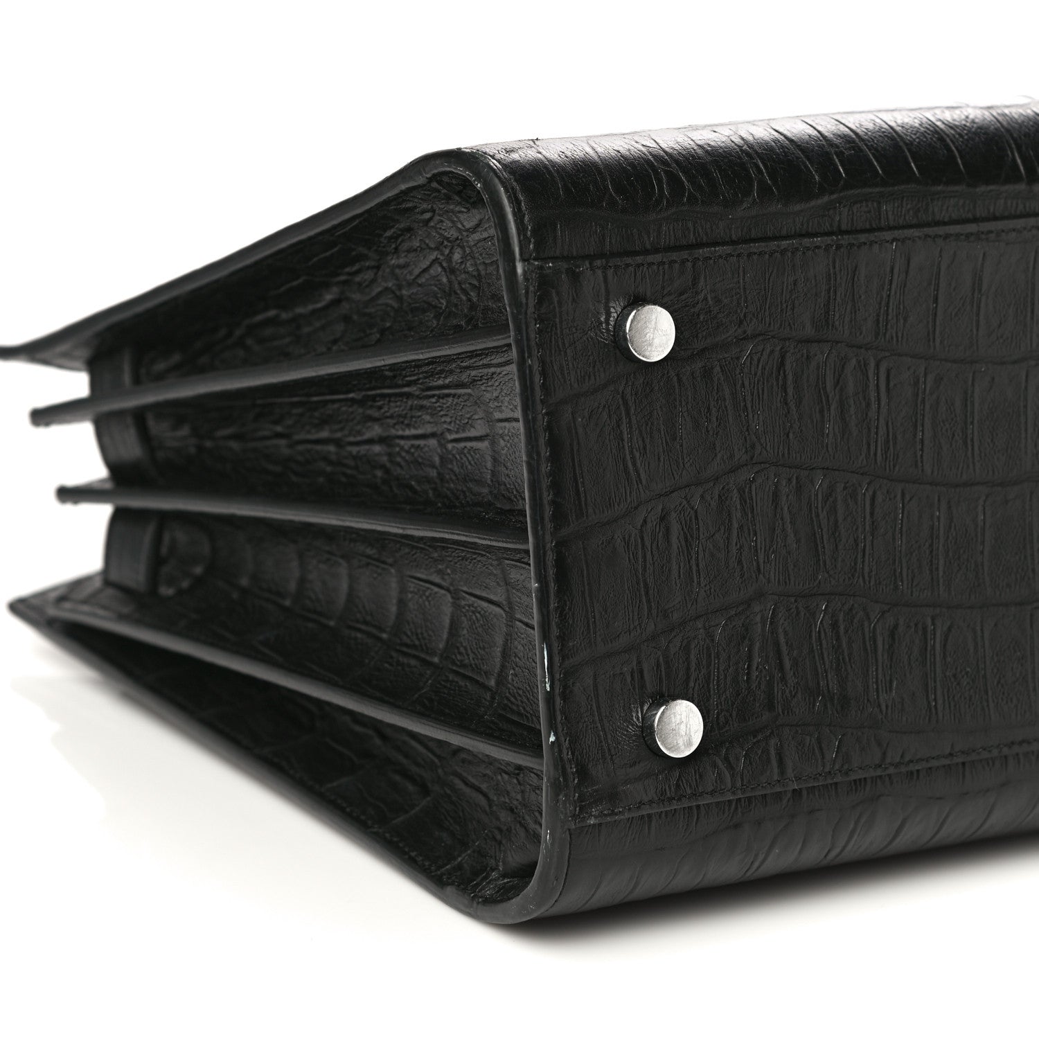 Saint Laurent Calfskin Crocodile Embossed Small Sac de Jour Black 10 of 12