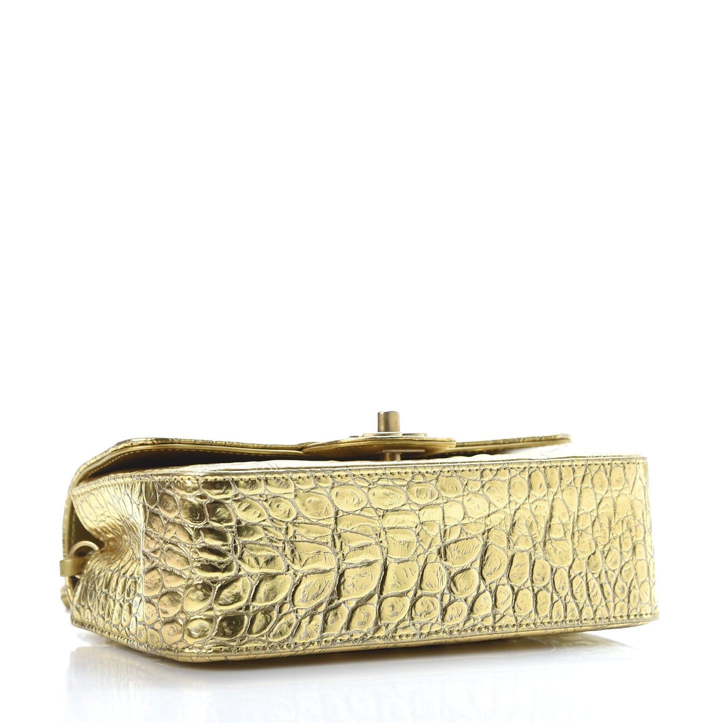 Metallic Calfskin Crocodile Embossed Cocodile Rectangular Mini Flap Gold