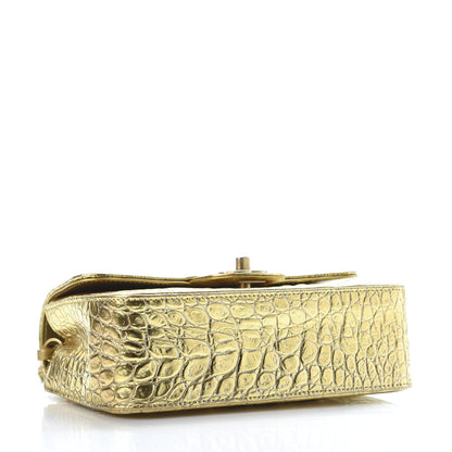 Chanel Metallic Calfskin Crocodile Embossed Cocodile Rectangular Mini Flap Gold 3 of 9