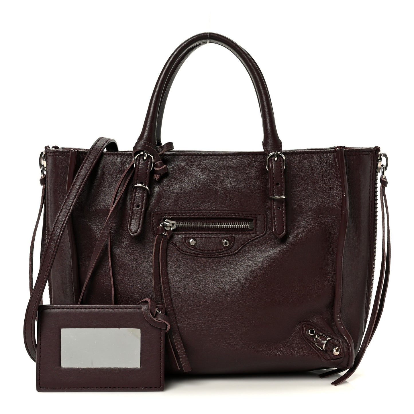 Calfskin Papier Mini A4 Zip Around Tote Rouge Aubergine