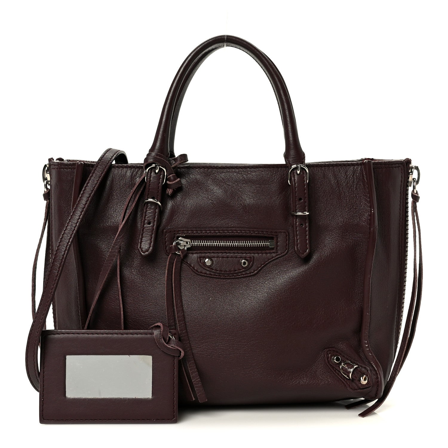 Balenciaga Calfskin Papier Mini A4 Zip Around Tote Rouge Aubergine 2 of 10
