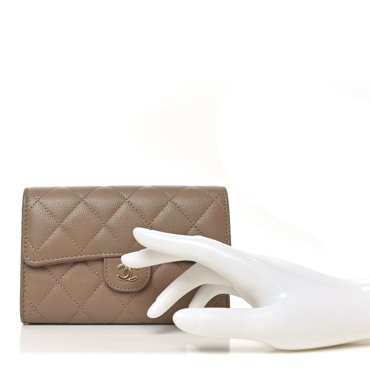 Caviar Quilted Medium Flap Wallet Beige