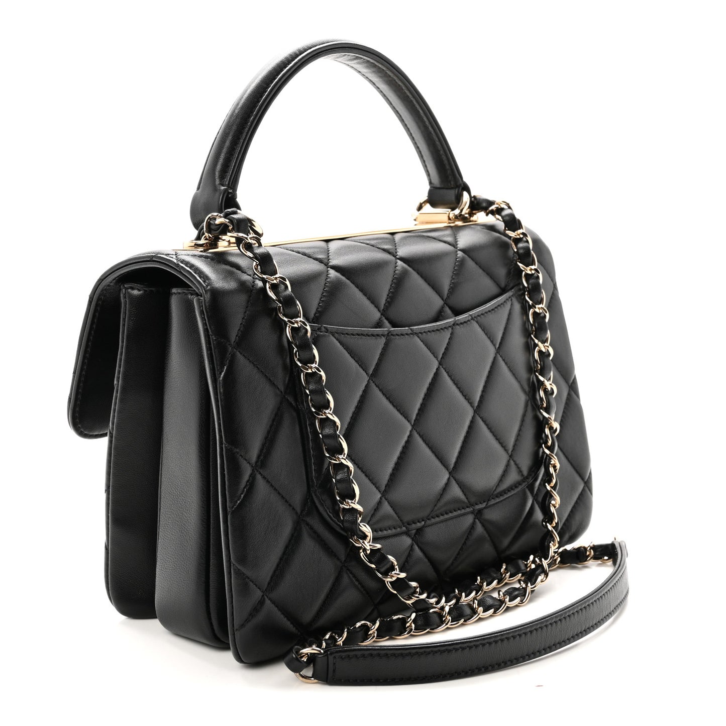 Lambskin Quilted Small Trendy CC Dual Handle Flap Bag Black