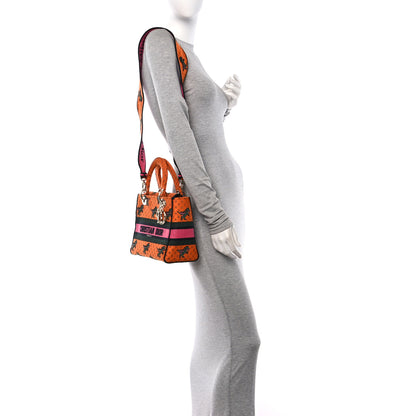 Christian Dior Canvas Embroidered Dino Medium Lady D-Lite Orange Multicolor 2 of 16