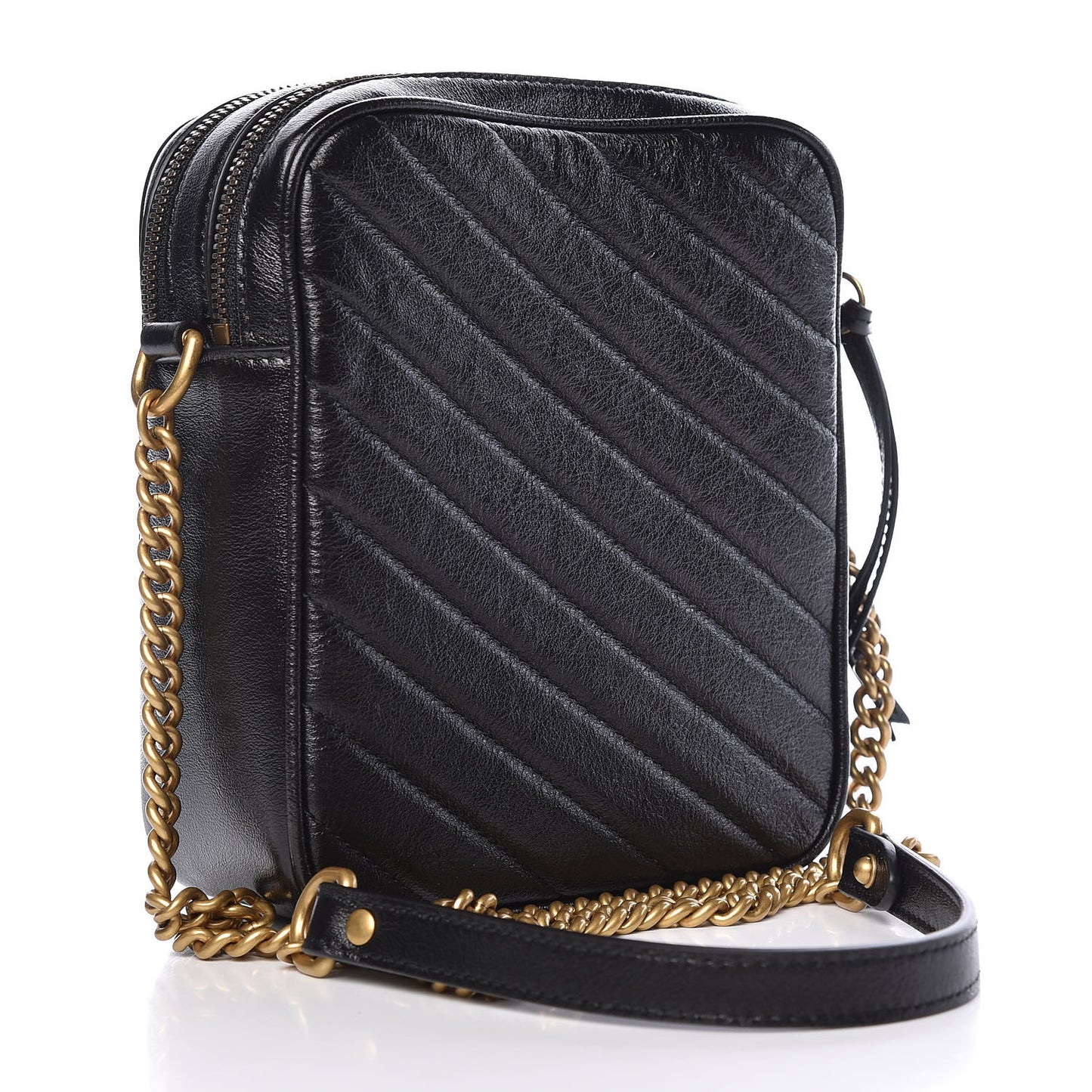 Azalea Calfskin Matelasse Diagonal Tall GG Marmont Crossbody Bag Black