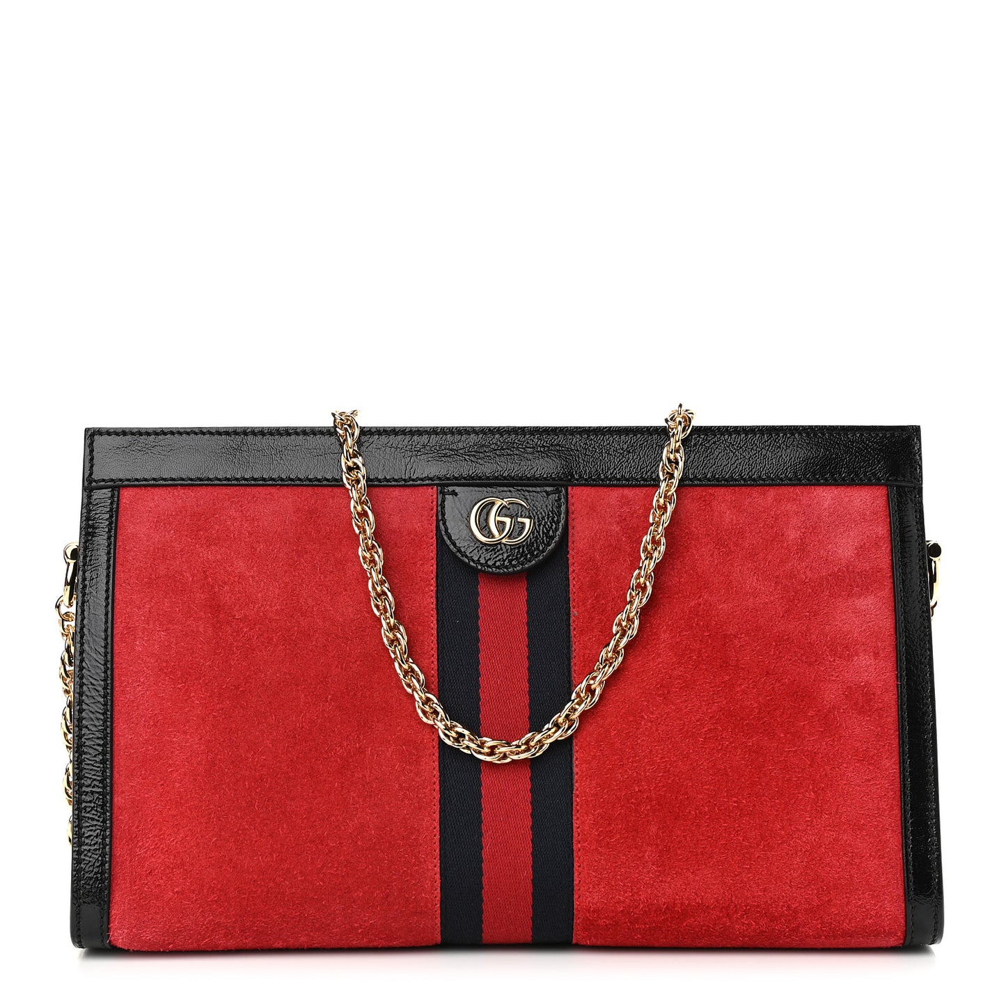 Suede Patent Web Medium Ophidia Chain Shoulder Bag Hibiscus Red Black