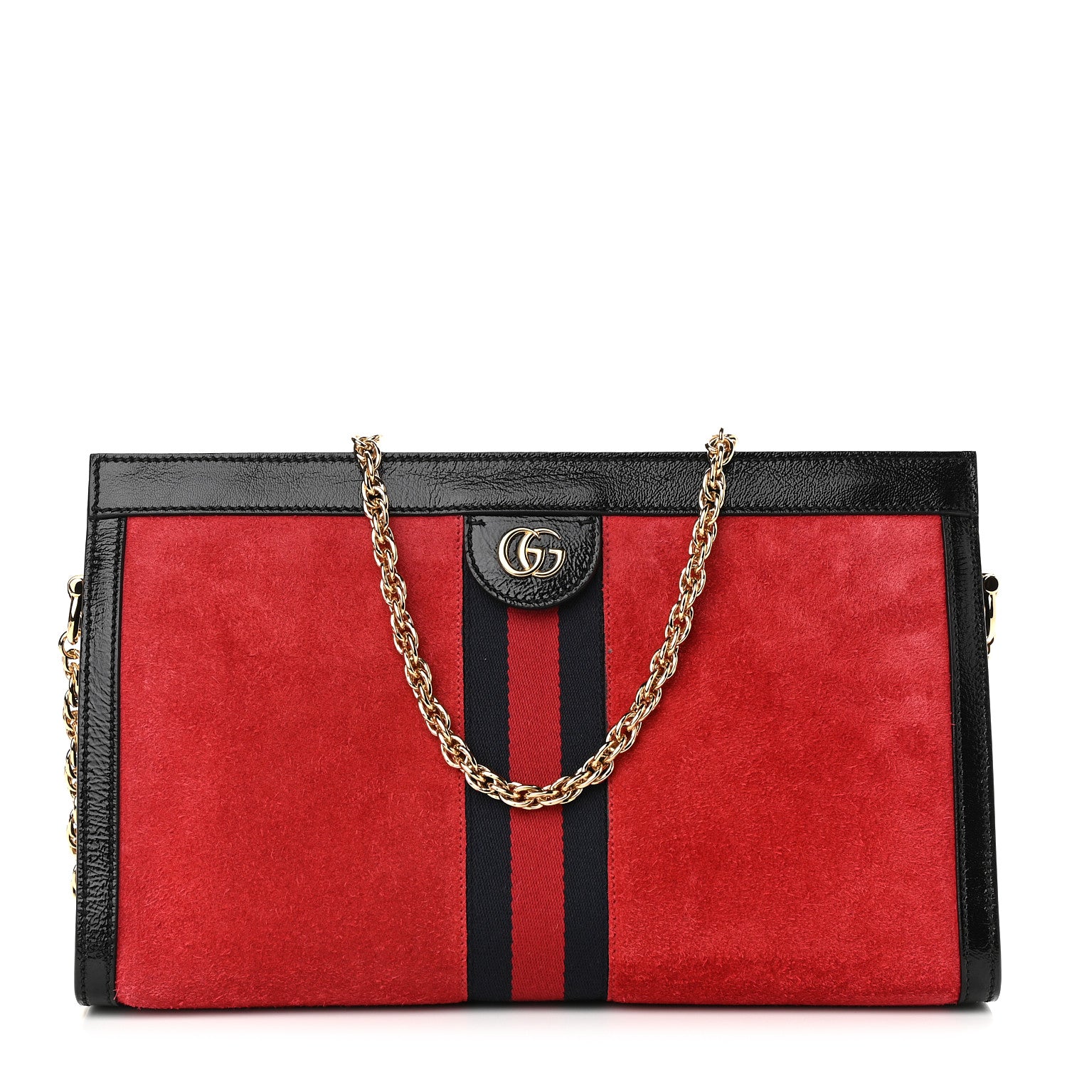 Gucci Suede Patent Web Medium Ophidia Chain Shoulder Bag Hibiscus Red Black 1 of 12