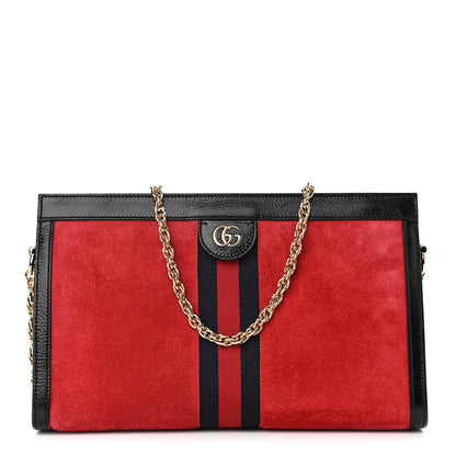 Gucci Suede Patent Web Medium Ophidia Chain Shoulder Bag Hibiscus Red Black 1 of 12
