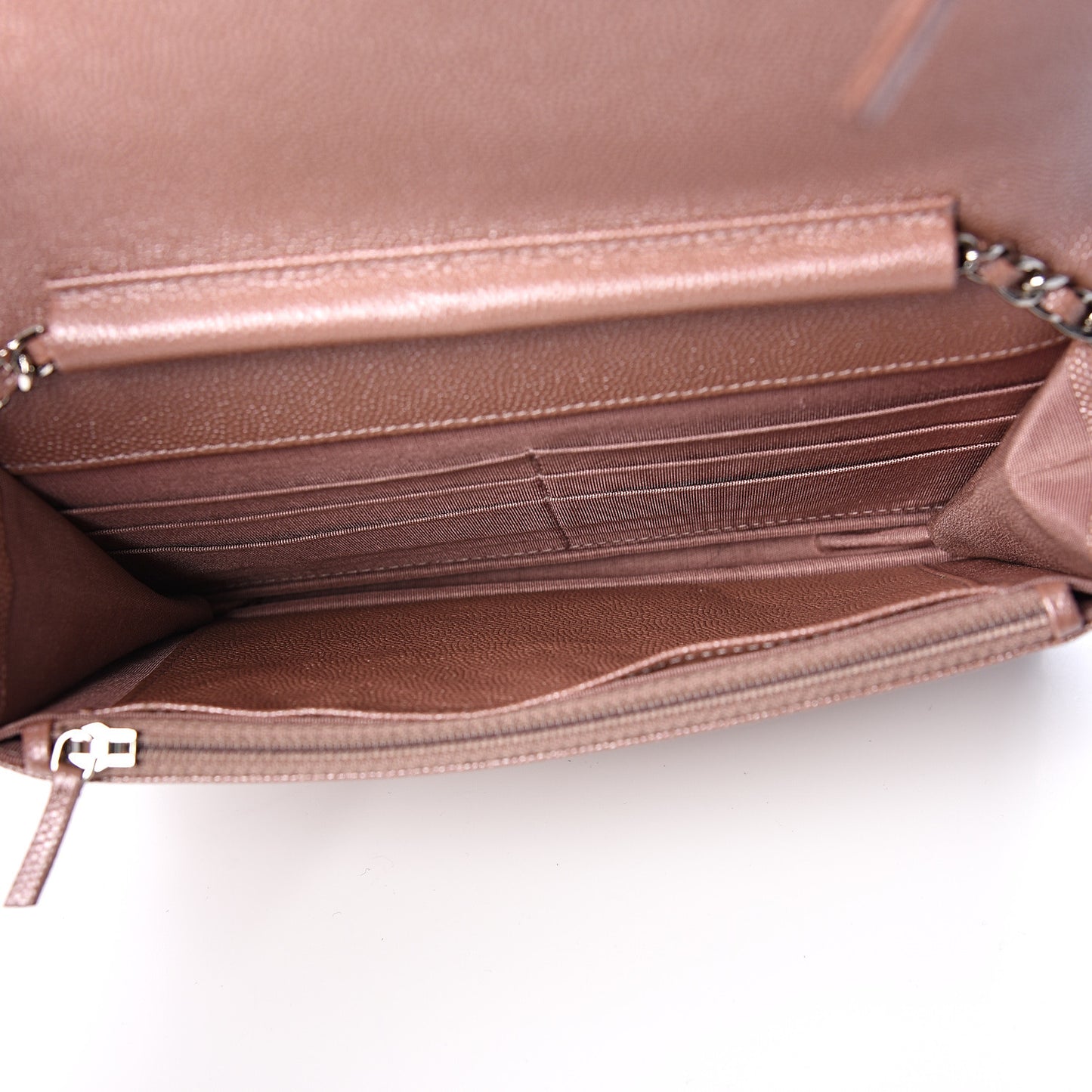 Metallic Caviar Chevron Quilted Vintage Mademoiselle Wallet On Chain WOC Pink