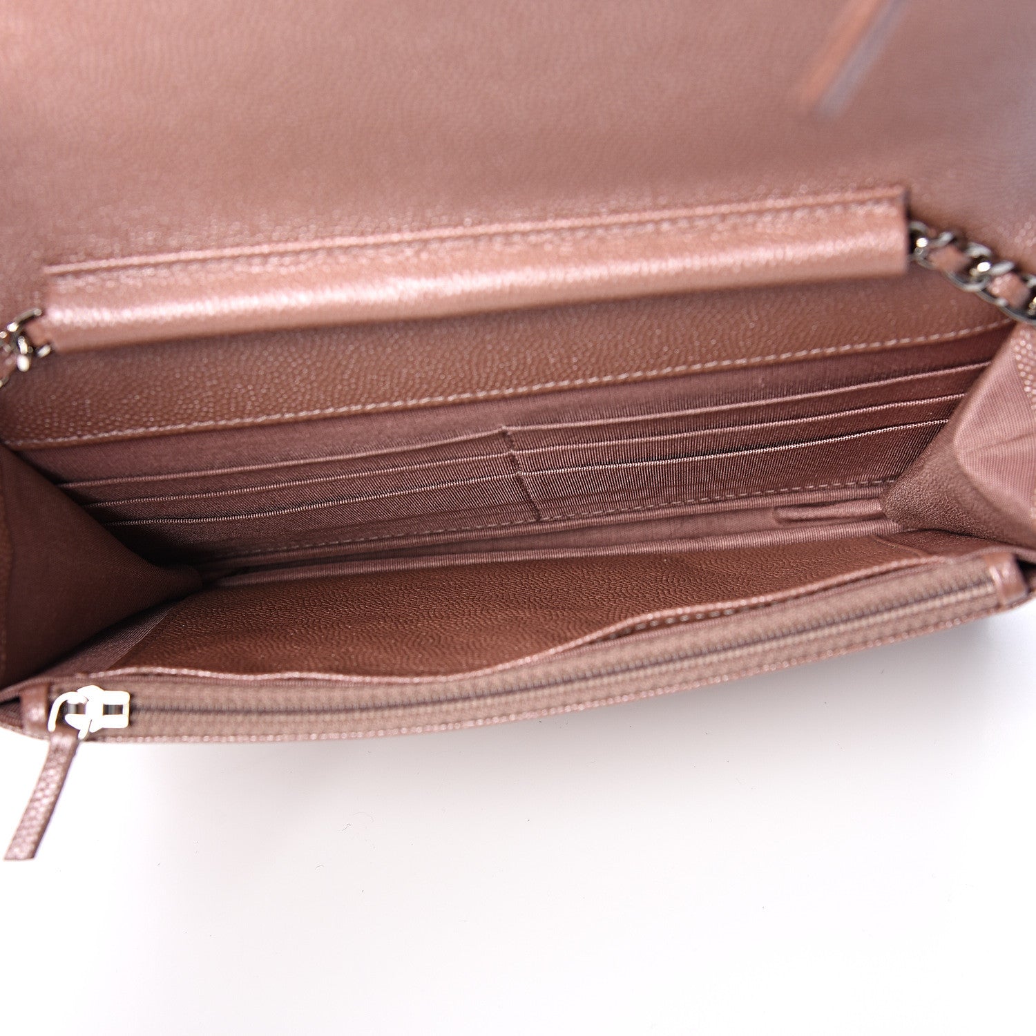Chanel Metallic Caviar Chevron Quilted Vintage Mademoiselle Wallet On Chain WOC Pink 4 of 11