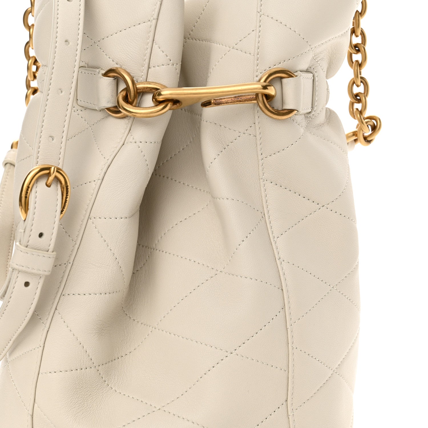 Saint Laurent Lambskin Quilted Le Maillon Bucket Bag Crema Soft 8 of 11
