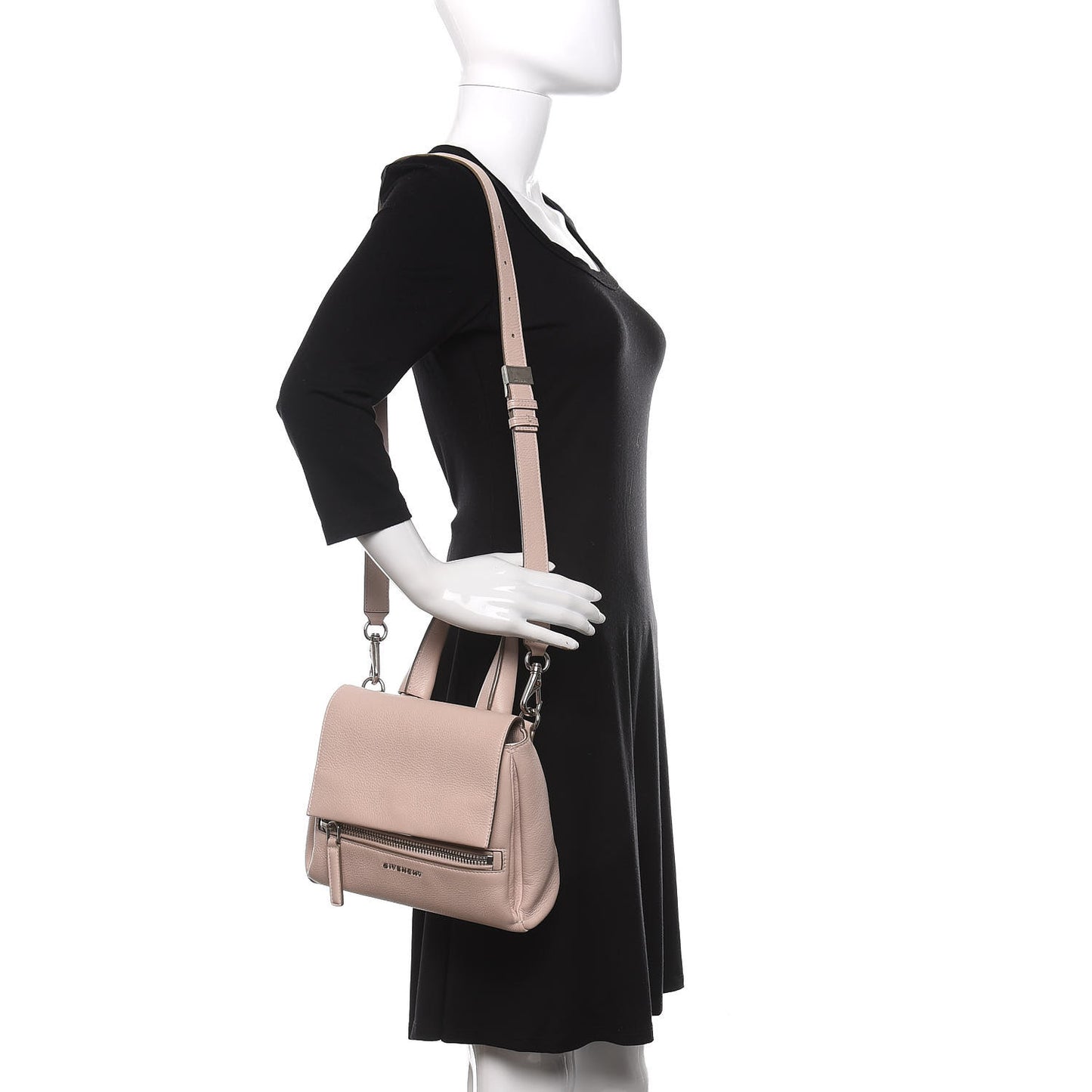 Waxy Grained Calfskin Small Pandora Pure Flap Bag Nude Pink