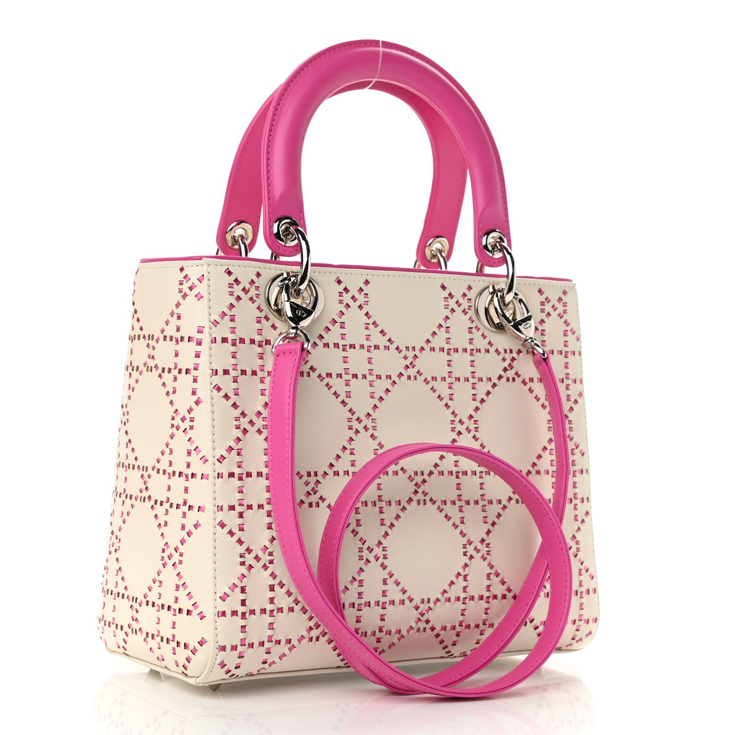 Christian Dior Lambskin Stitched Cannage Medium Lady Dior Pink White 3 of 12